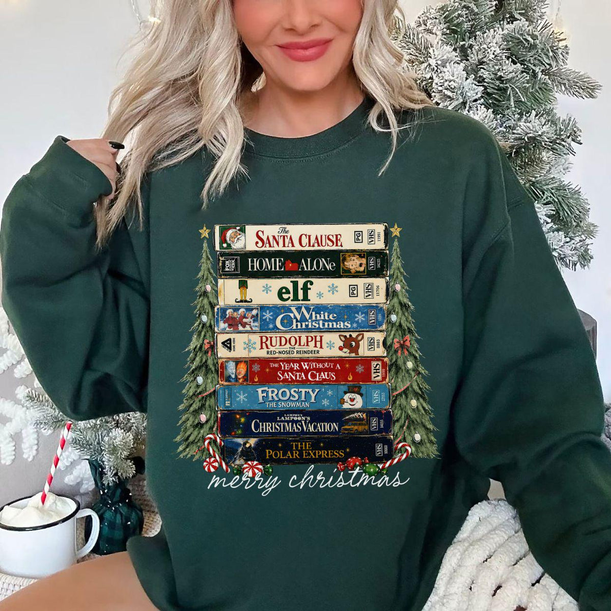 Retro Christmas Movies VHS T-Shirt Sweatshirt Hoodie – Vintage Holiday Movie Collection Nostalgic Christmas Lover Graphic Apparel