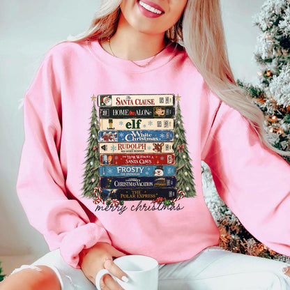 Retro Christmas Movies VHS T-Shirt Sweatshirt Hoodie – Vintage Holiday Movie Collection Nostalgic Christmas Lover Graphic Apparel