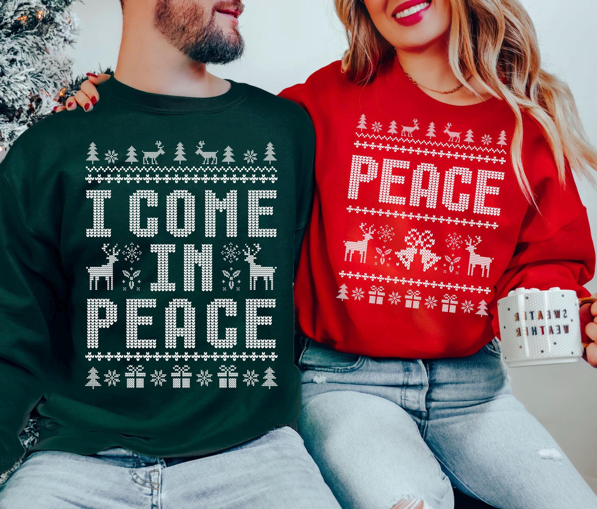 I Come In Peace T-Shirt Sweatshirt Hoodie – Funny Ugly Christmas Sweater Reindeer Holiday Humor Graphic Apparel