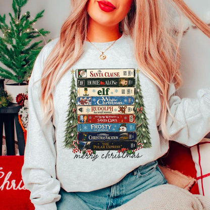 Retro Christmas Movies VHS T-Shirt Sweatshirt Hoodie – Vintage Holiday Movie Collection Nostalgic Christmas Lover Graphic Apparel