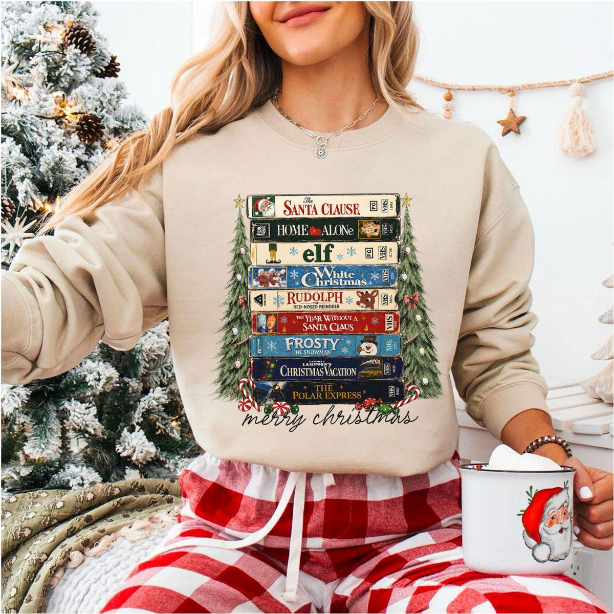 Retro Christmas Movies VHS T-Shirt Sweatshirt Hoodie – Vintage Holiday Movie Collection Nostalgic Christmas Lover Graphic Apparel