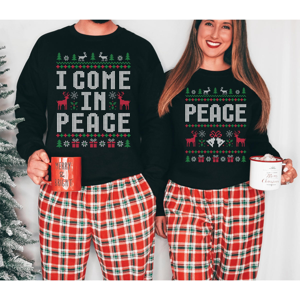 I Come In Peace T-Shirt Sweatshirt Hoodie – Funny Ugly Christmas Sweater Reindeer Holiday Humor Graphic Apparel