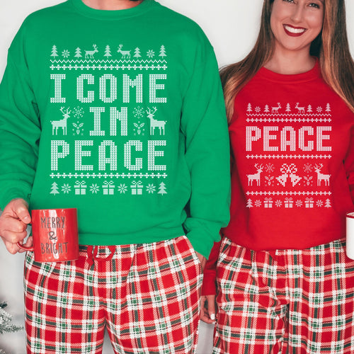 I Come In Peace T-Shirt Sweatshirt Hoodie – Funny Ugly Christmas Sweater Reindeer Holiday Humor Graphic Apparel