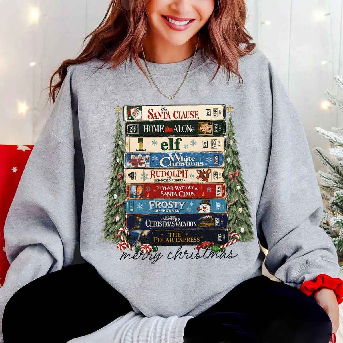 Retro Christmas Movies VHS T-Shirt Sweatshirt Hoodie – Vintage Holiday Movie Collection Nostalgic Christmas Lover Graphic Apparel