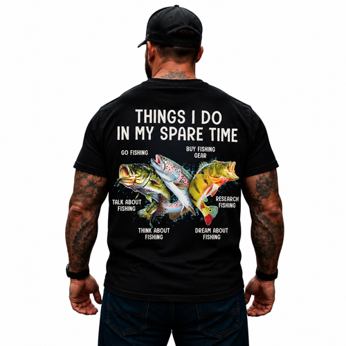 Funny Fishing Shirt Things I Do in My Spare Time Bass Trout Fisherman Graphic Tee