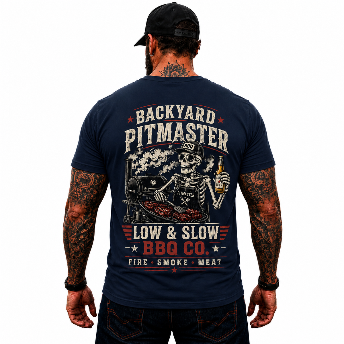 Backyard Pitmaster Shirt Funny BBQ Skeleton Graphic Tee Smoker Grill Master Gift For Men