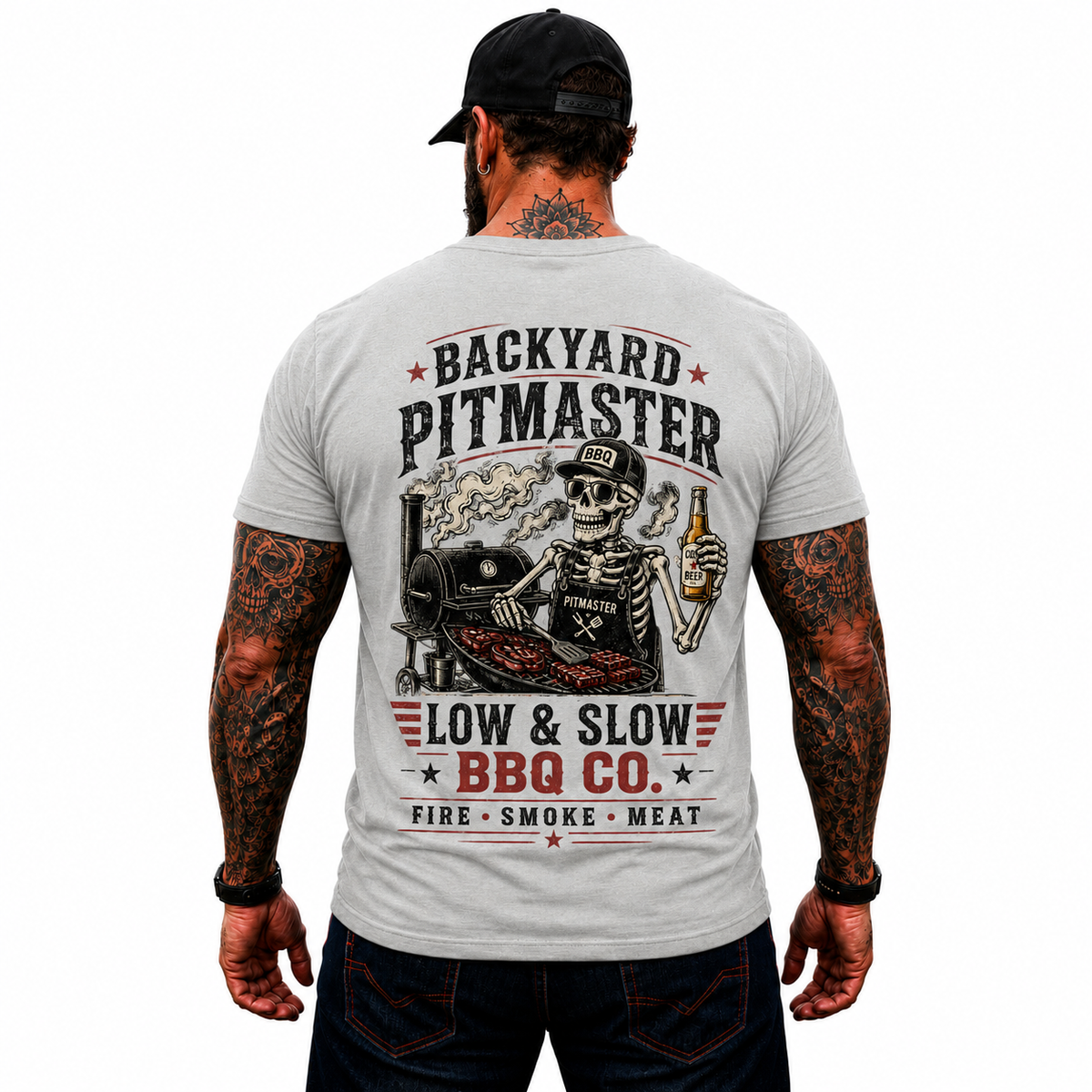 Backyard Pitmaster Shirt Funny BBQ Skeleton Graphic Tee Smoker Grill Master Gift For Men
