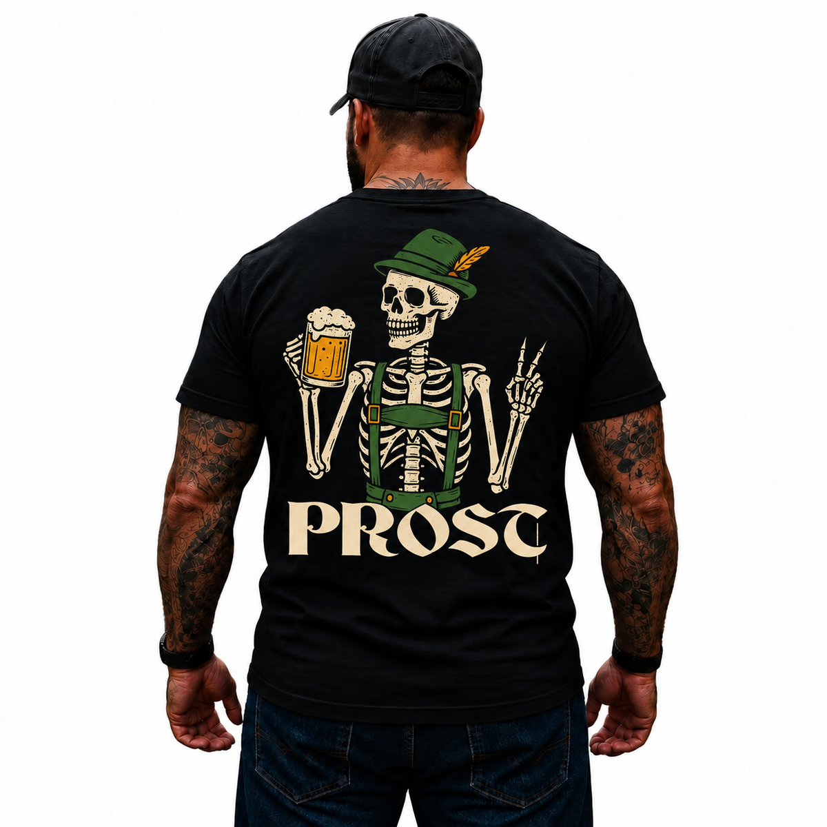 Prost Shirt Funny Oktoberfest Beer Lover Skeleton Graphic Tee German Drinking Humor Gift for Men