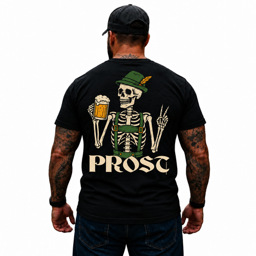 Prost Shirt Funny Oktoberfest Beer Lover Skeleton Graphic Tee German Drinking Humor Gift for Men
