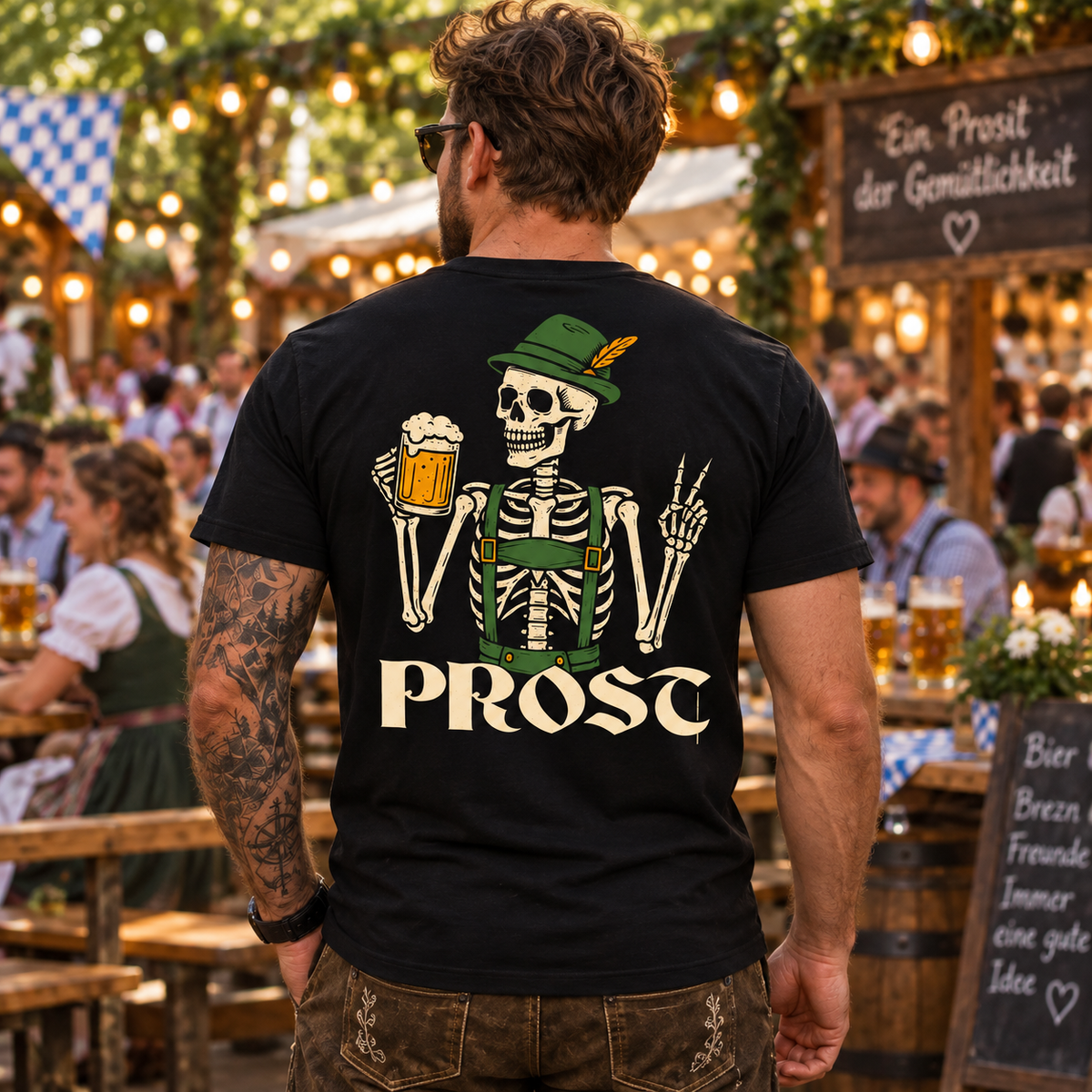 Prost Shirt Funny Oktoberfest Beer Lover Skeleton Graphic Tee German Drinking Humor Gift for Men