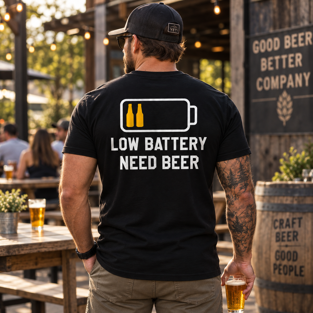 Low Battery Need Beer Shirt Funny Beer Lover Drinking Graphic Tee Alcohol Humor Gift for Men