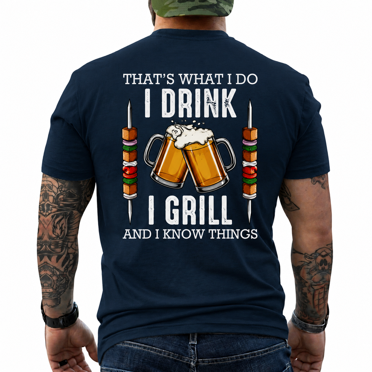 I Drink I Grill And I Know Things Shirt Funny Shish Kebab BBQ Graphic Tee Gift For Men