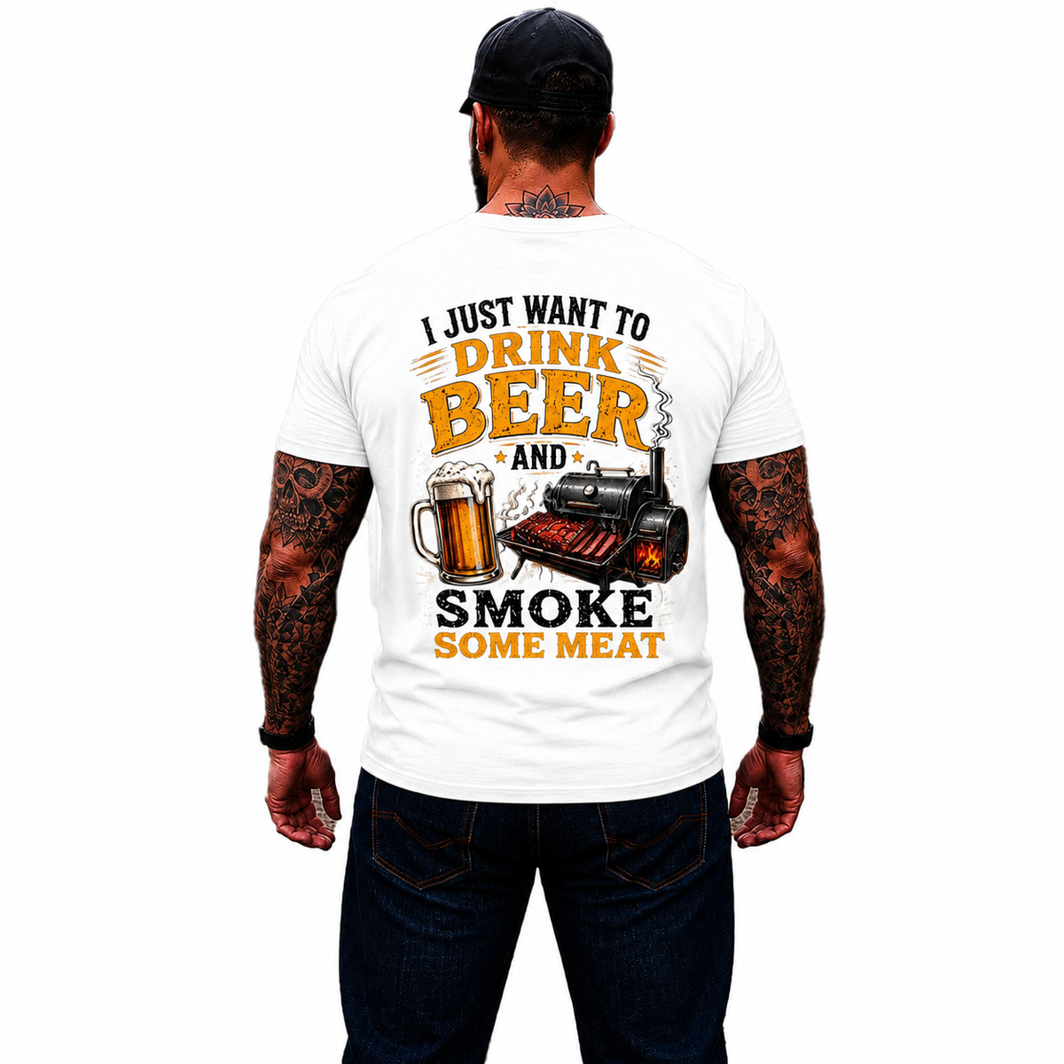 I Just Want To Drink Beer And Smoke Some Meat Shirt Funny BBQ Graphic Tee Grilling Gift For Men