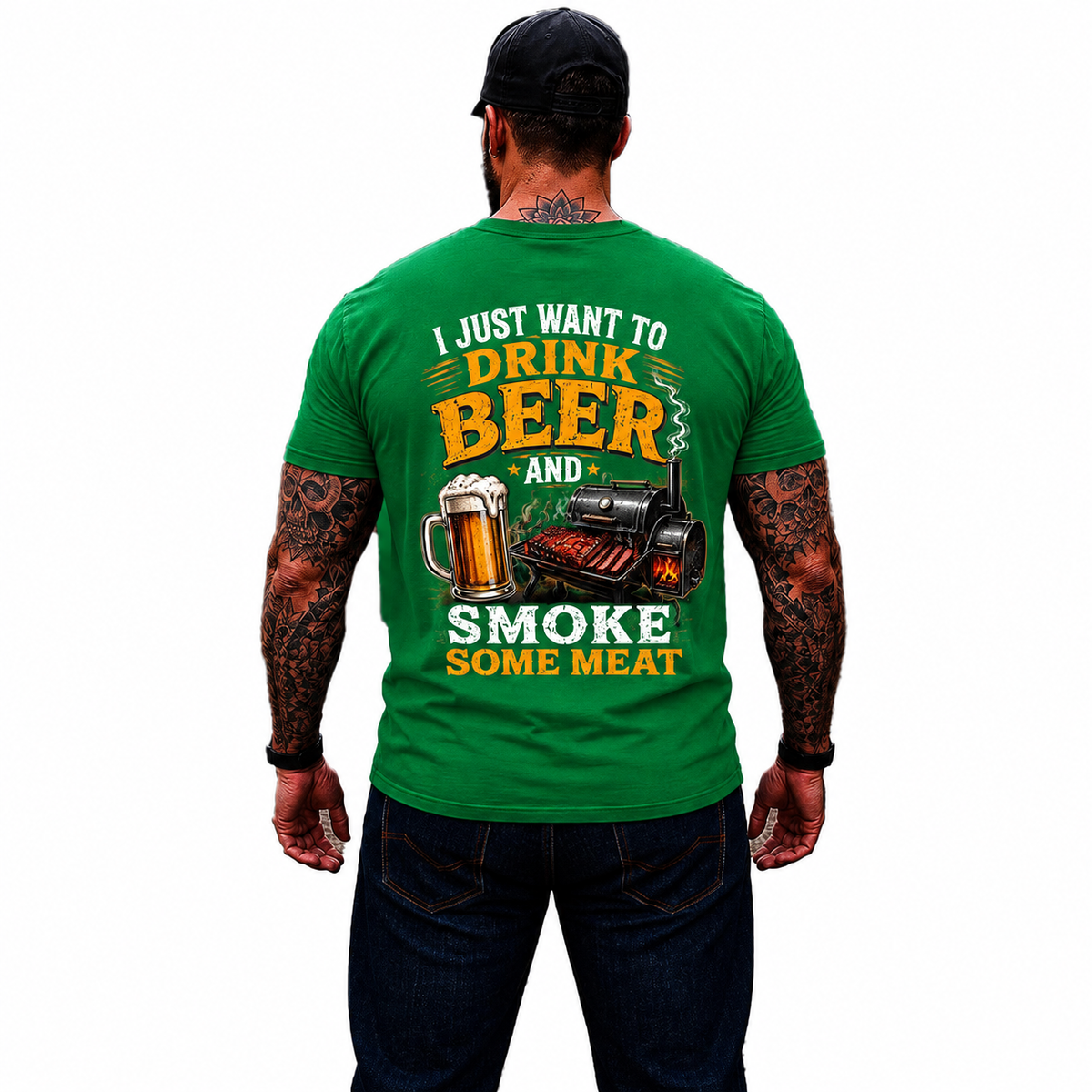 I Just Want To Drink Beer And Smoke Some Meat Shirt Funny BBQ Graphic Tee Grilling Gift For Men