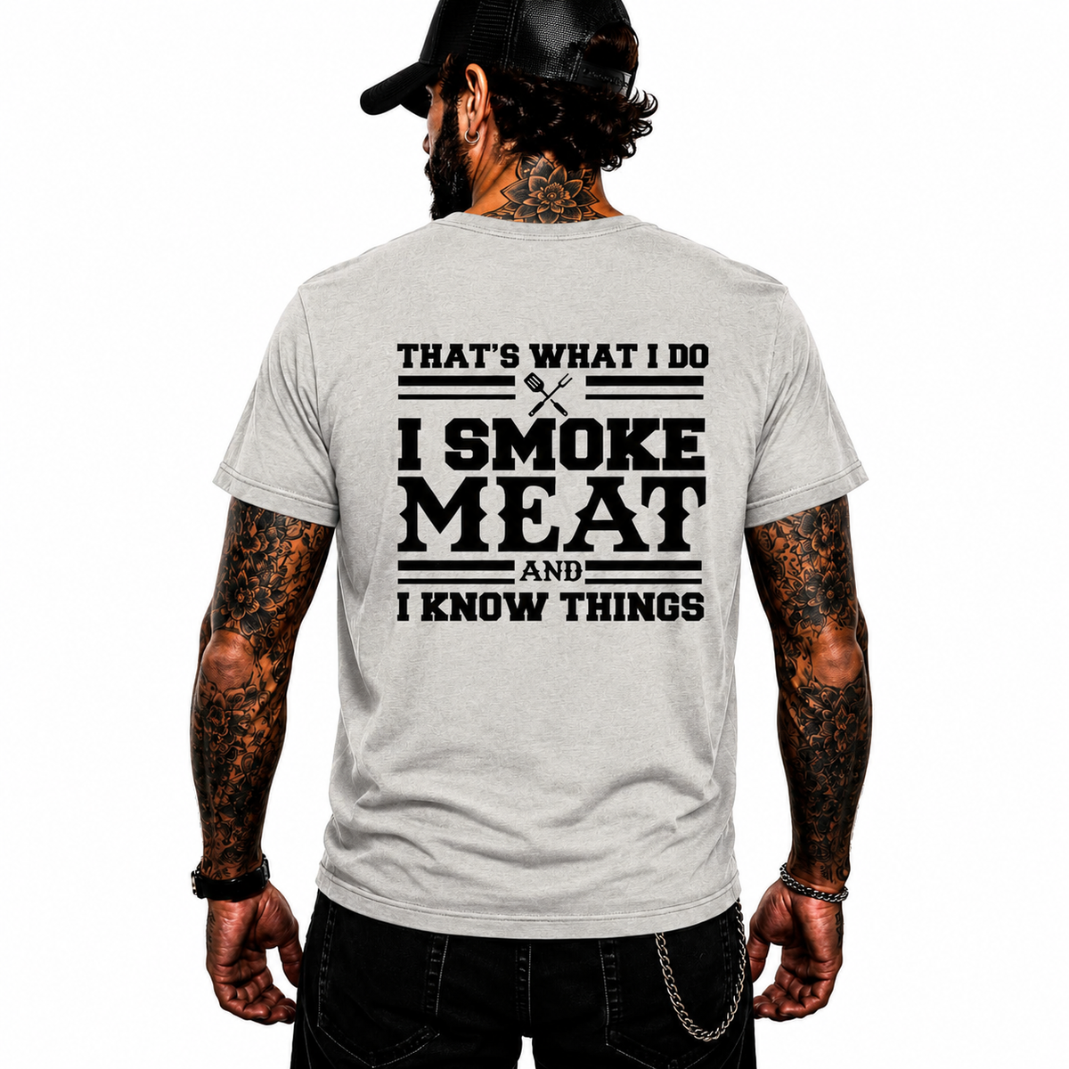I Smoke Meat And I Know Things Shirt Funny BBQ Pitmaster Graphic Tee Gift For Men