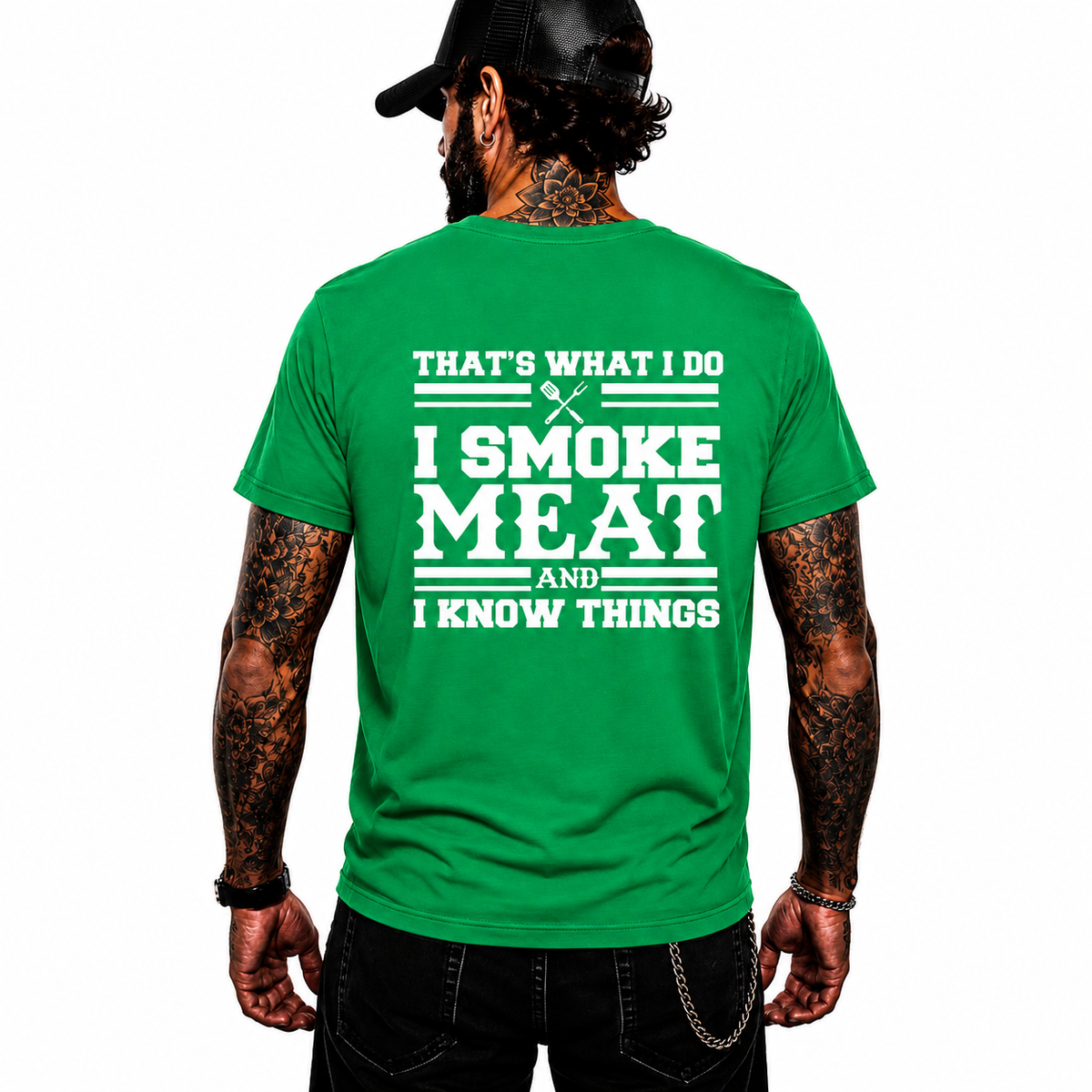 I Smoke Meat And I Know Things Shirt Funny BBQ Pitmaster Graphic Tee Gift For Men