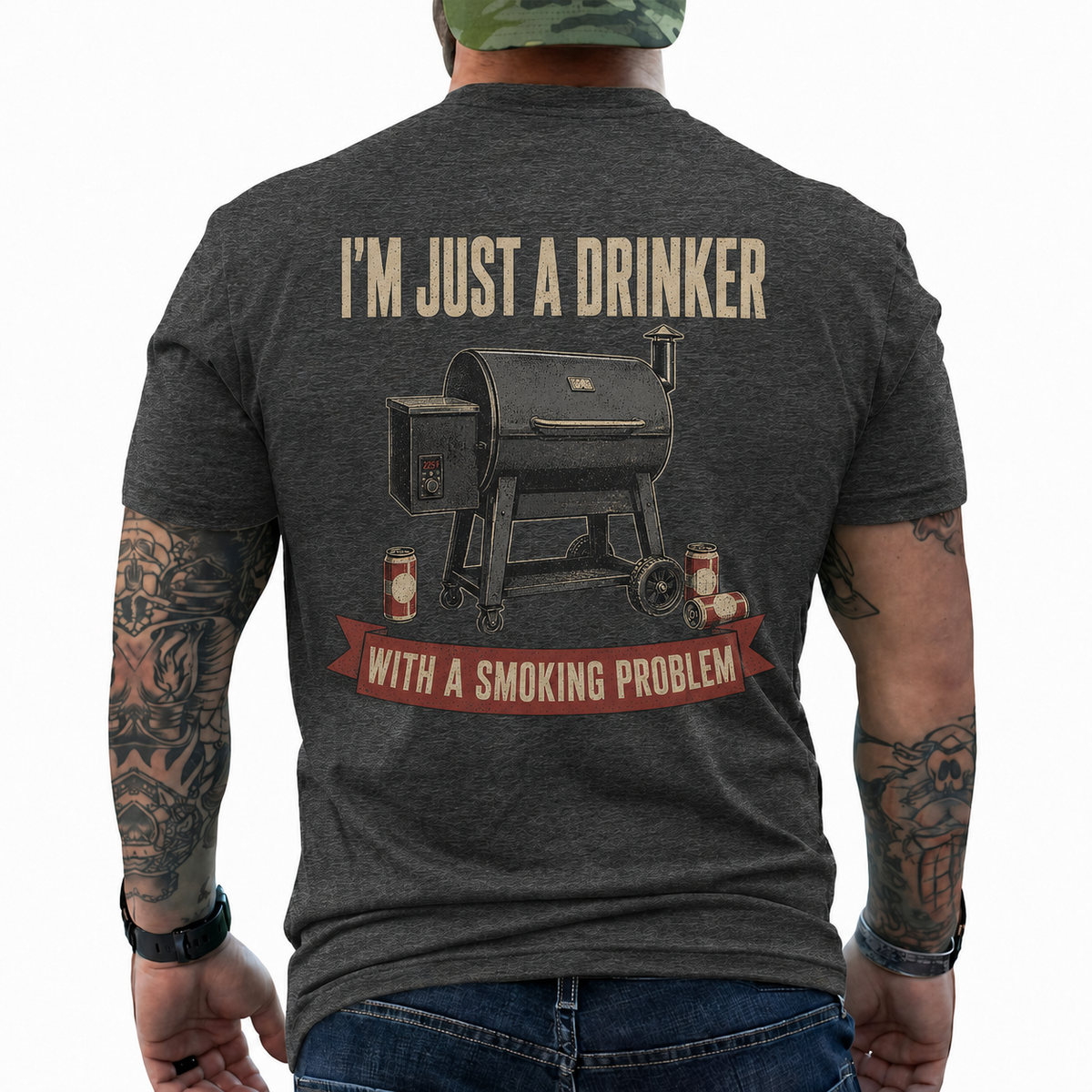 Im Just A Drinker With A Smoking Problem Shirt Funny BBQ Graphic Tee Gift For Men