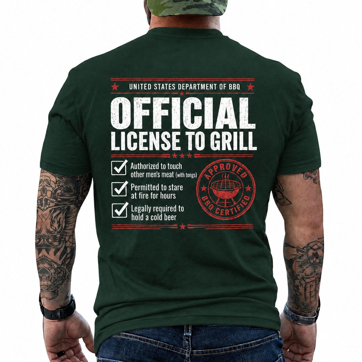 Official License To Grill Shirt Funny BBQ Certificate Graphic Tee Gift For Men