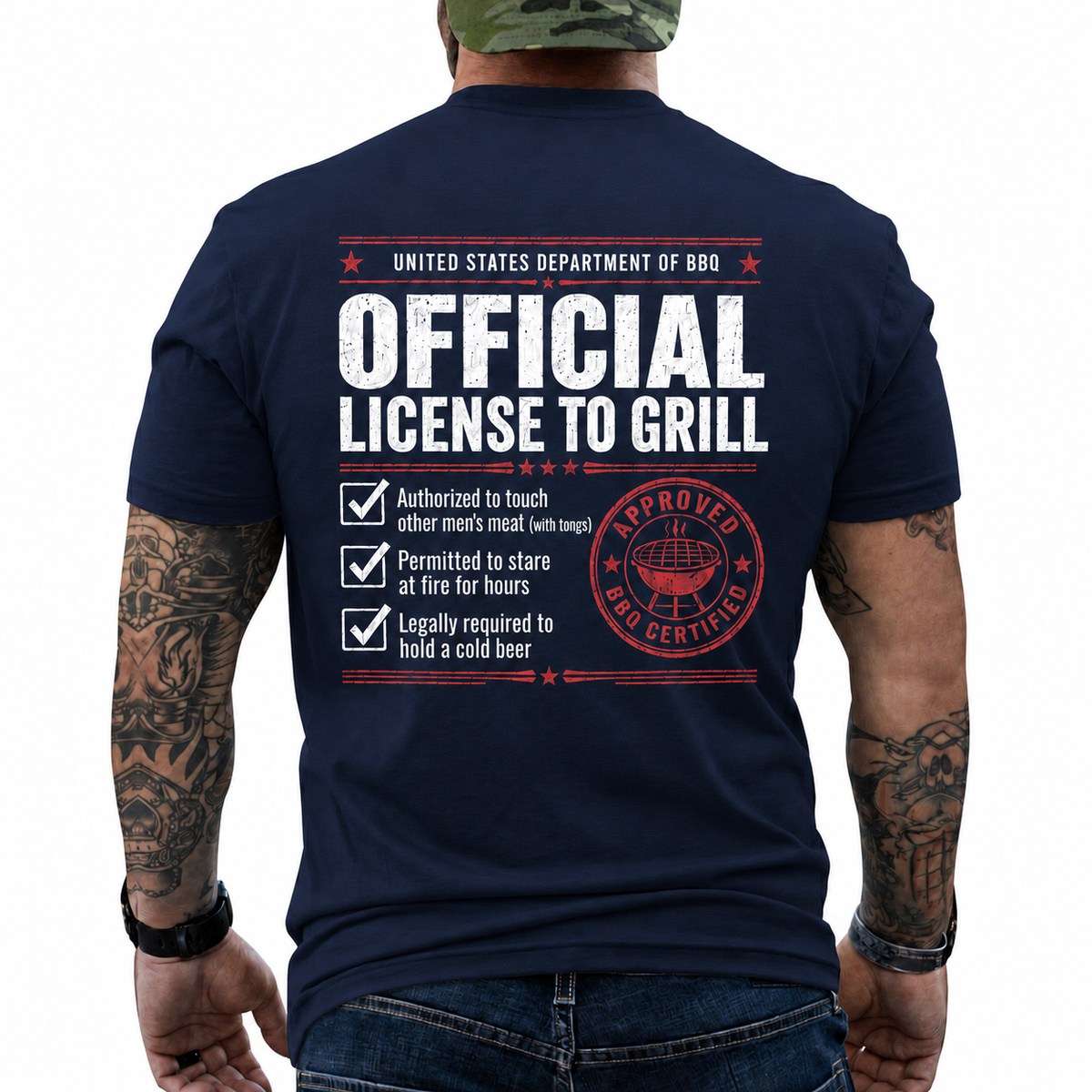Official License To Grill Shirt Funny BBQ Certificate Graphic Tee Gift For Men