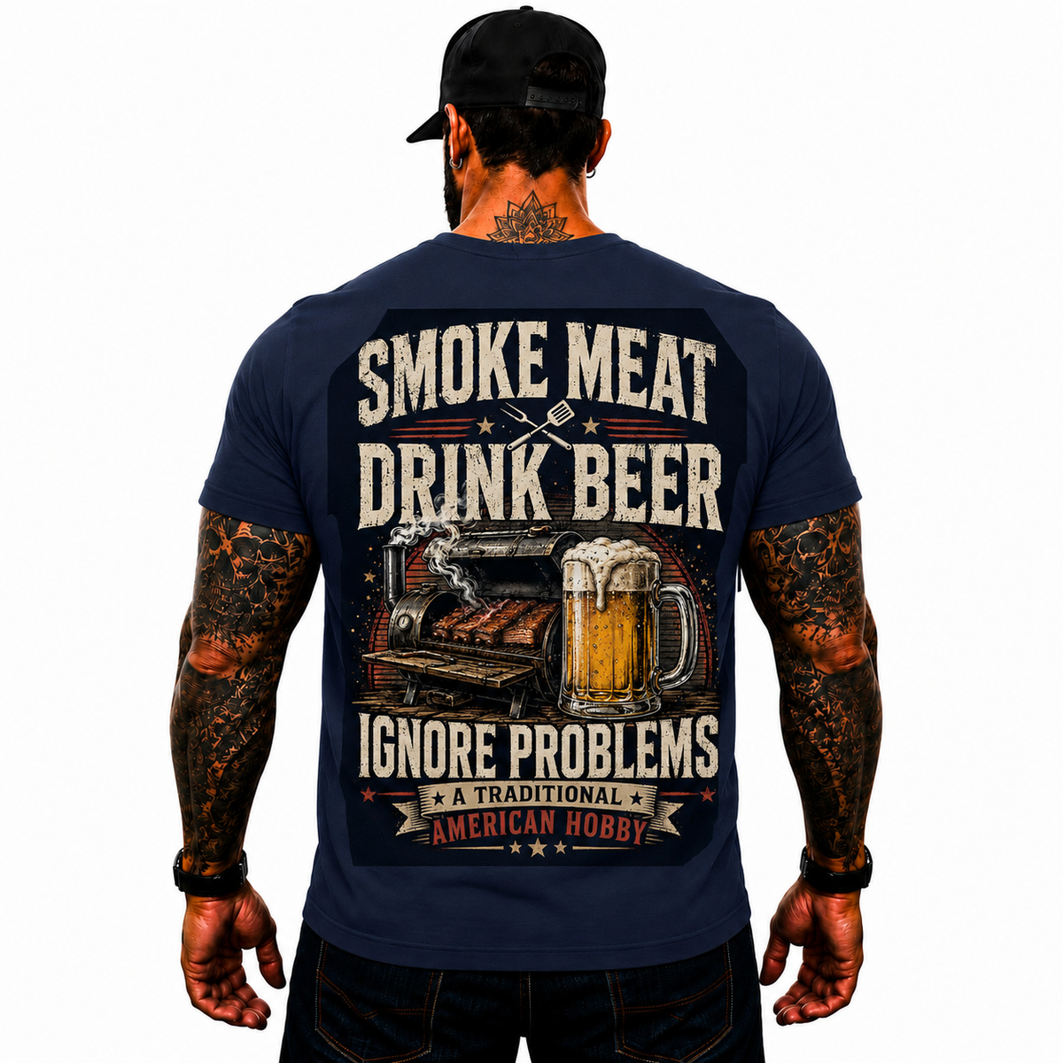 Smoke Meat Drink Beer Ignore Problems Shirt Funny BBQ Graphic Tee Gift For Men