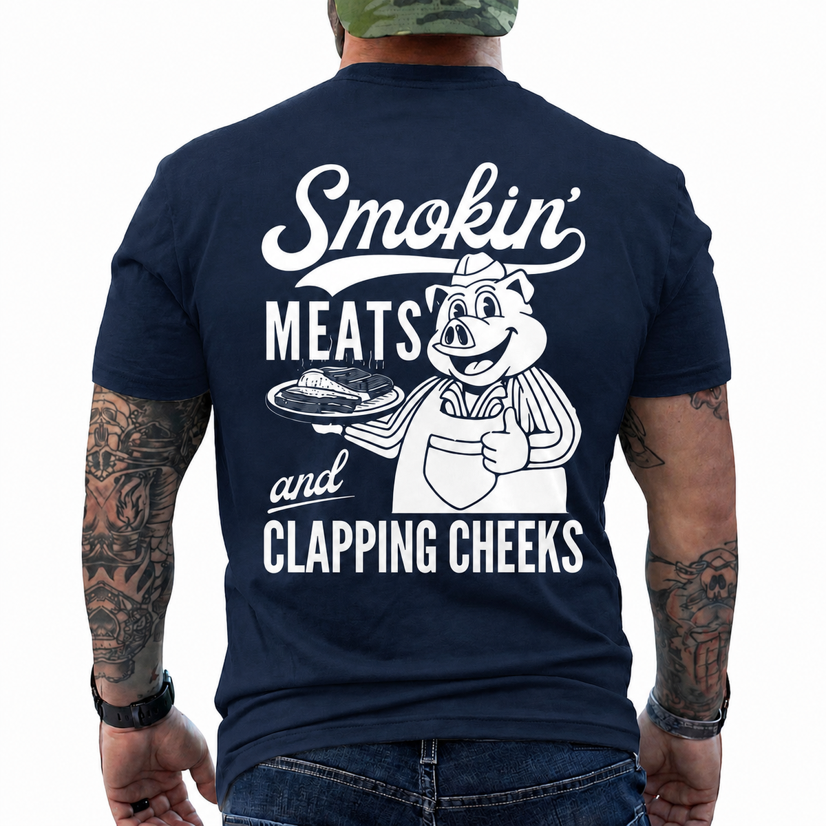 Smokin Meats Shirt Retro Cartoon Pig Grilling Graphic Tee Funny BBQ Gift For Men