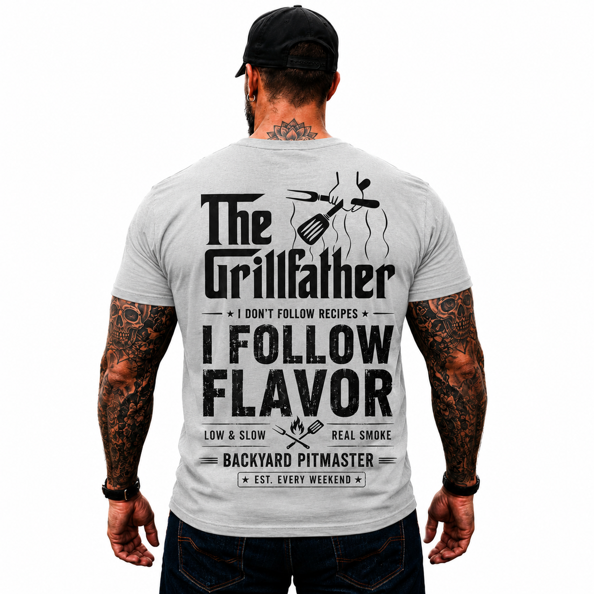 The Grillfather Shirt Funny BBQ Pitmaster Graphic Tee Gift For Men