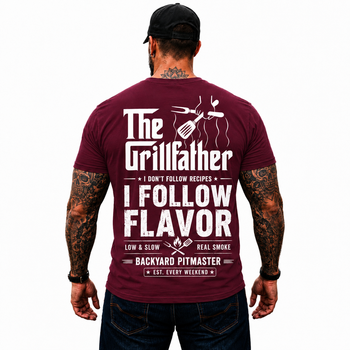 The Grillfather Shirt Funny BBQ Pitmaster Graphic Tee Gift For Men