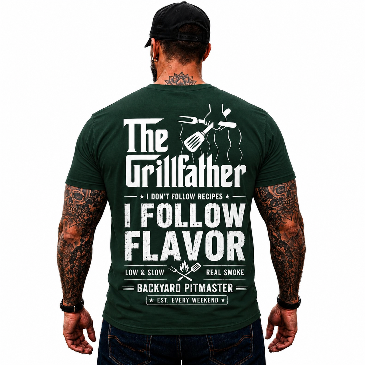 The Grillfather Shirt Funny BBQ Pitmaster Graphic Tee Gift For Men