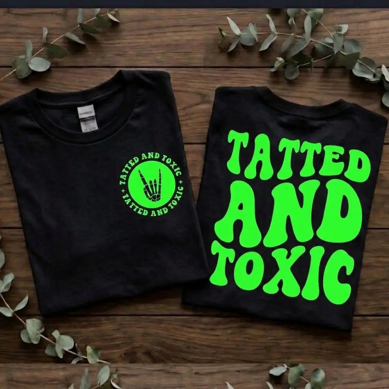 Tatted And Toxic Retro Wavy Lettering Lime Green And Black T Shirt