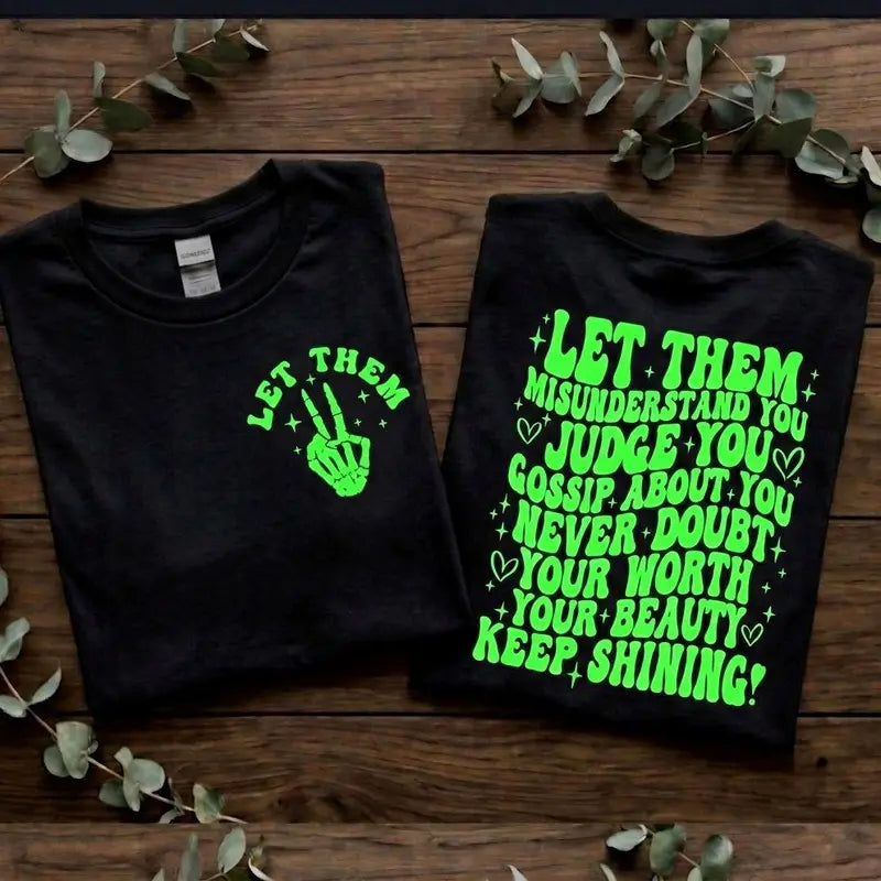 Let Them Motivational Retro Black And Lime Green T Shirt